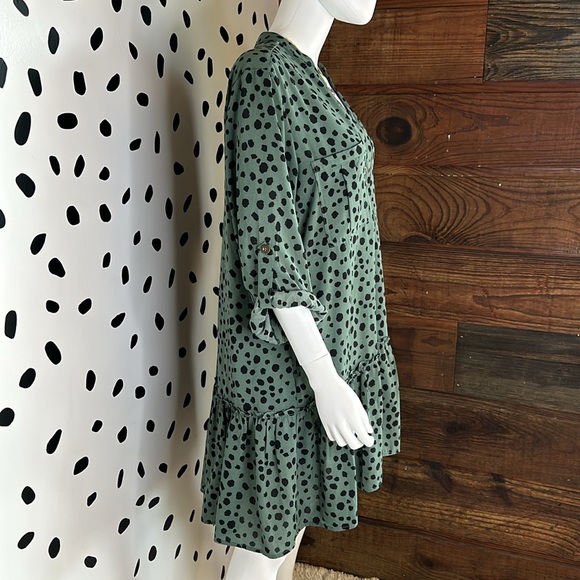 Olive Green Leopard Print Babydoll Dress - Picture 5 of 7